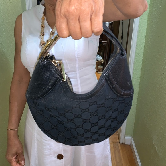 Gucci GG Canvas Ophidia Half Moon Mini Hobo Black Buckle handbag AUTHENTIC 90s - Picture 5 of 8